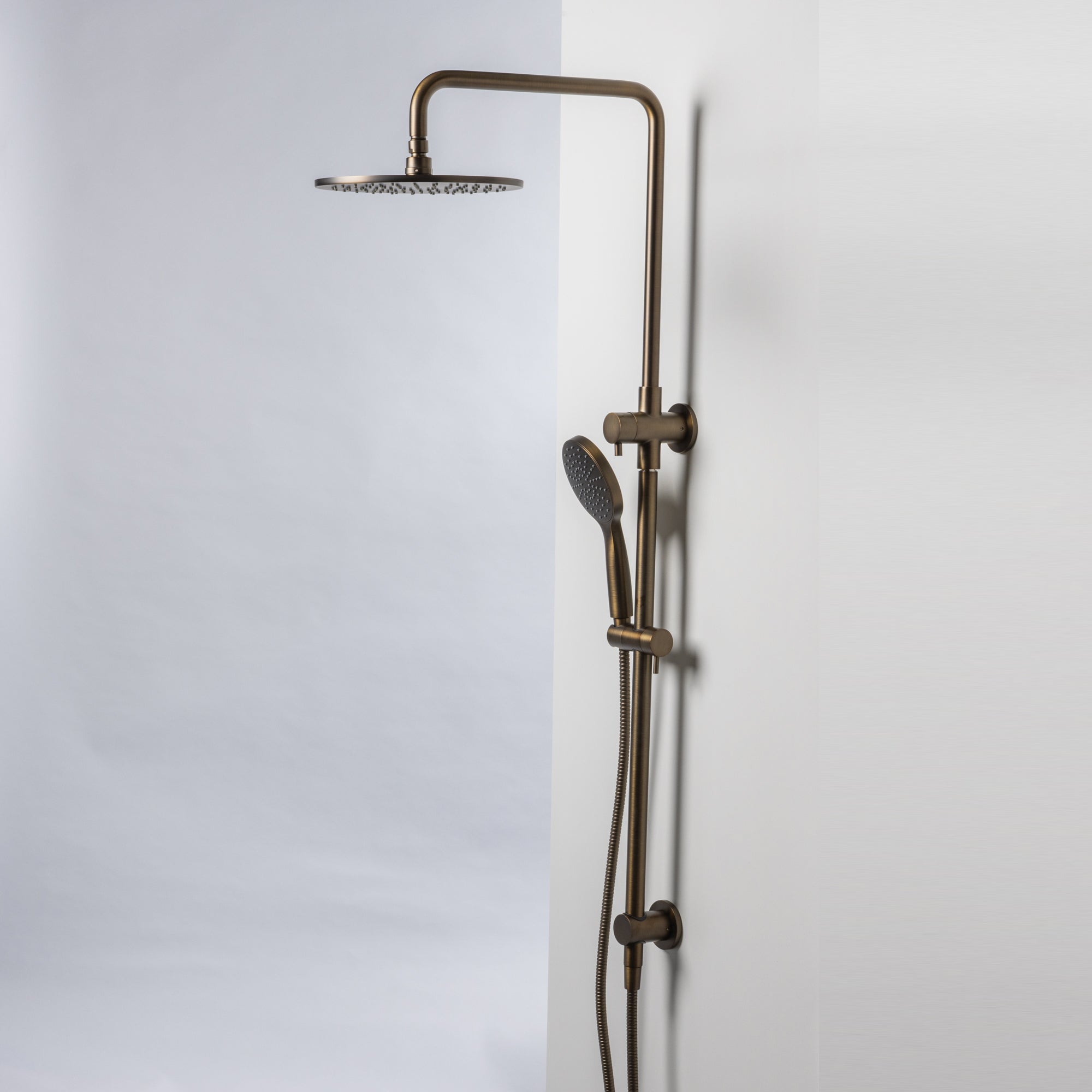 Notorious 250mm Twin Shower With Diverter Antique Brass