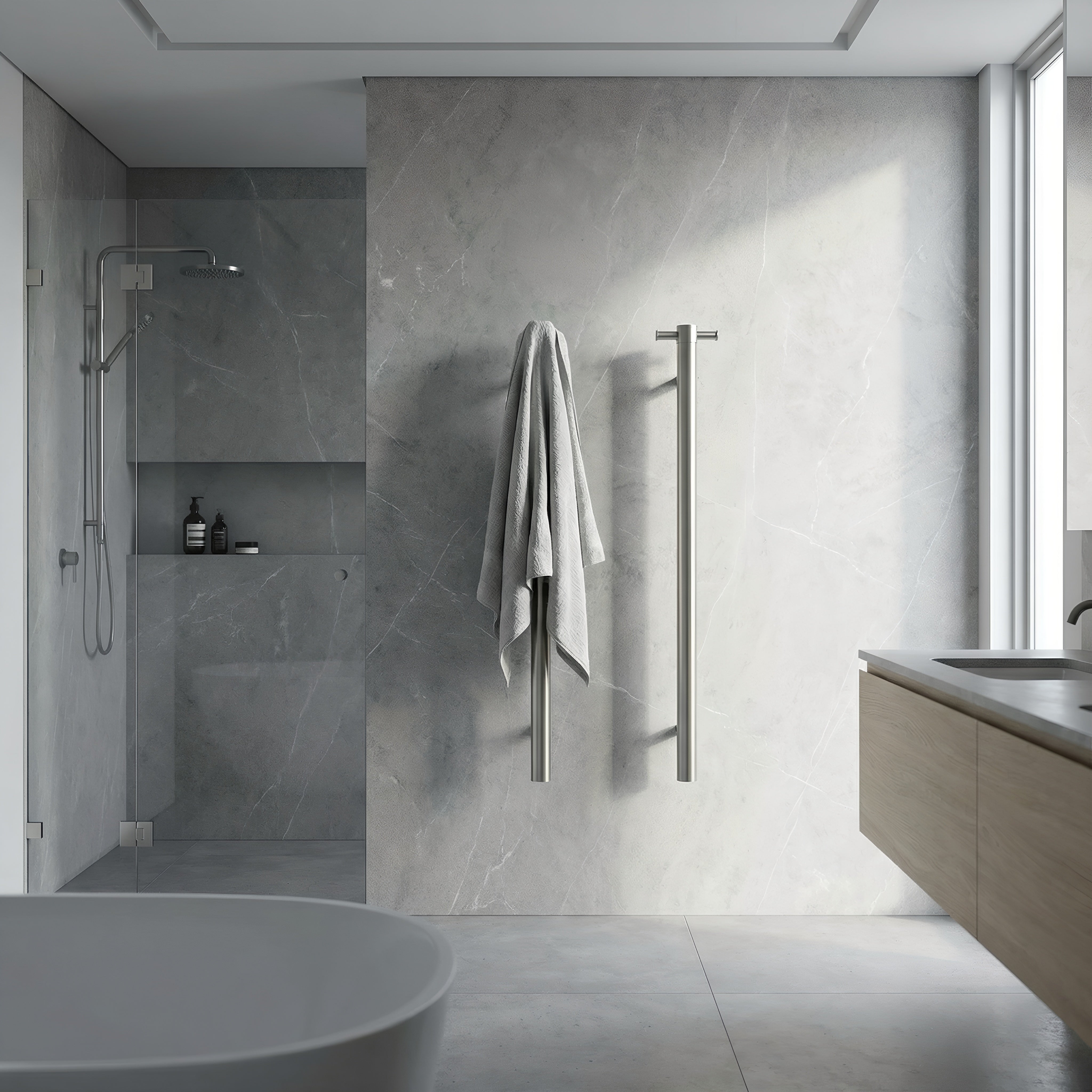 Notorious Single Bar Heated Towel Rail Brushed Nickel