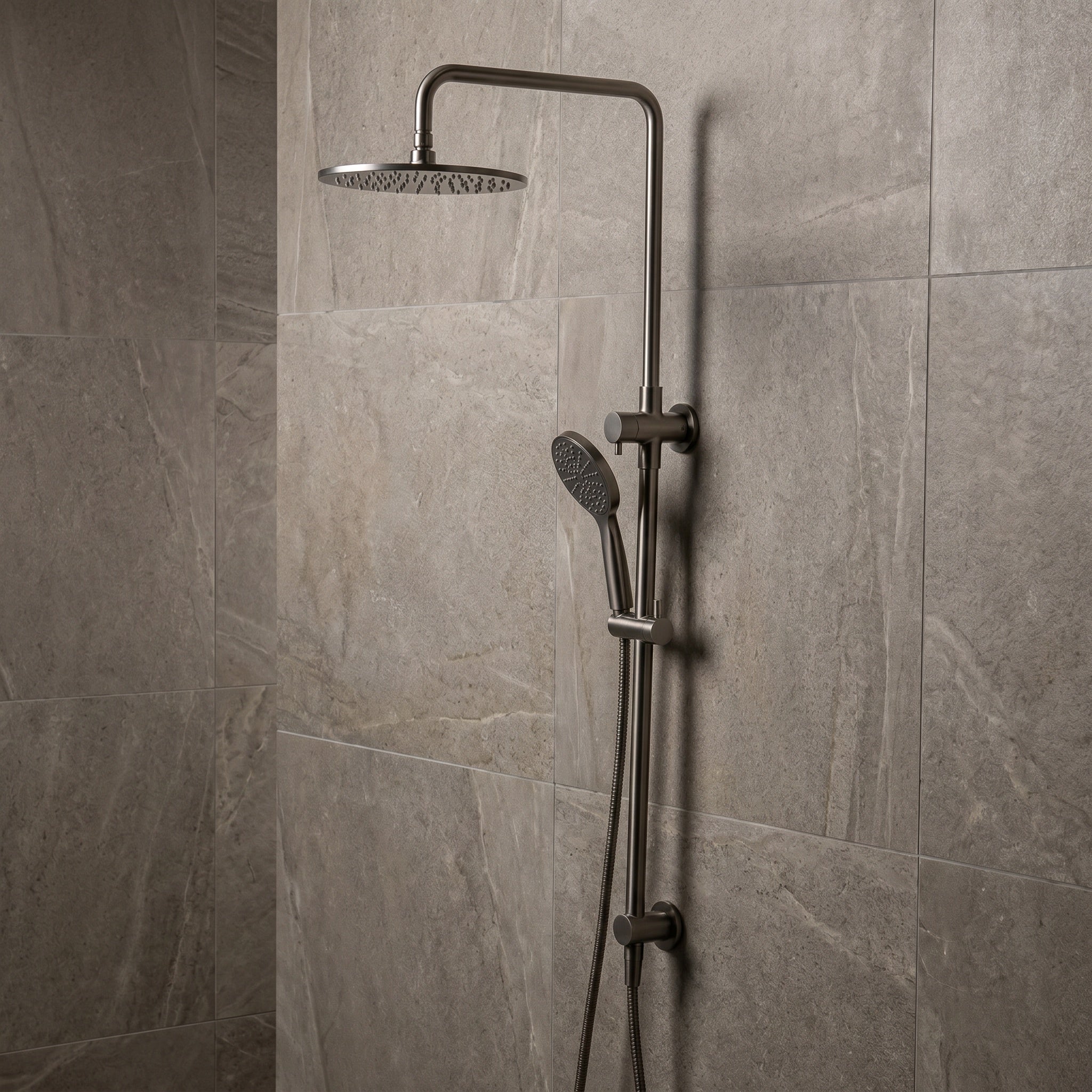 Notorious Twin Shower with Diverter Paddle  Gun Metal