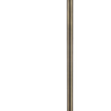an antique brass floor bath spout, with a curved design, set against a white background