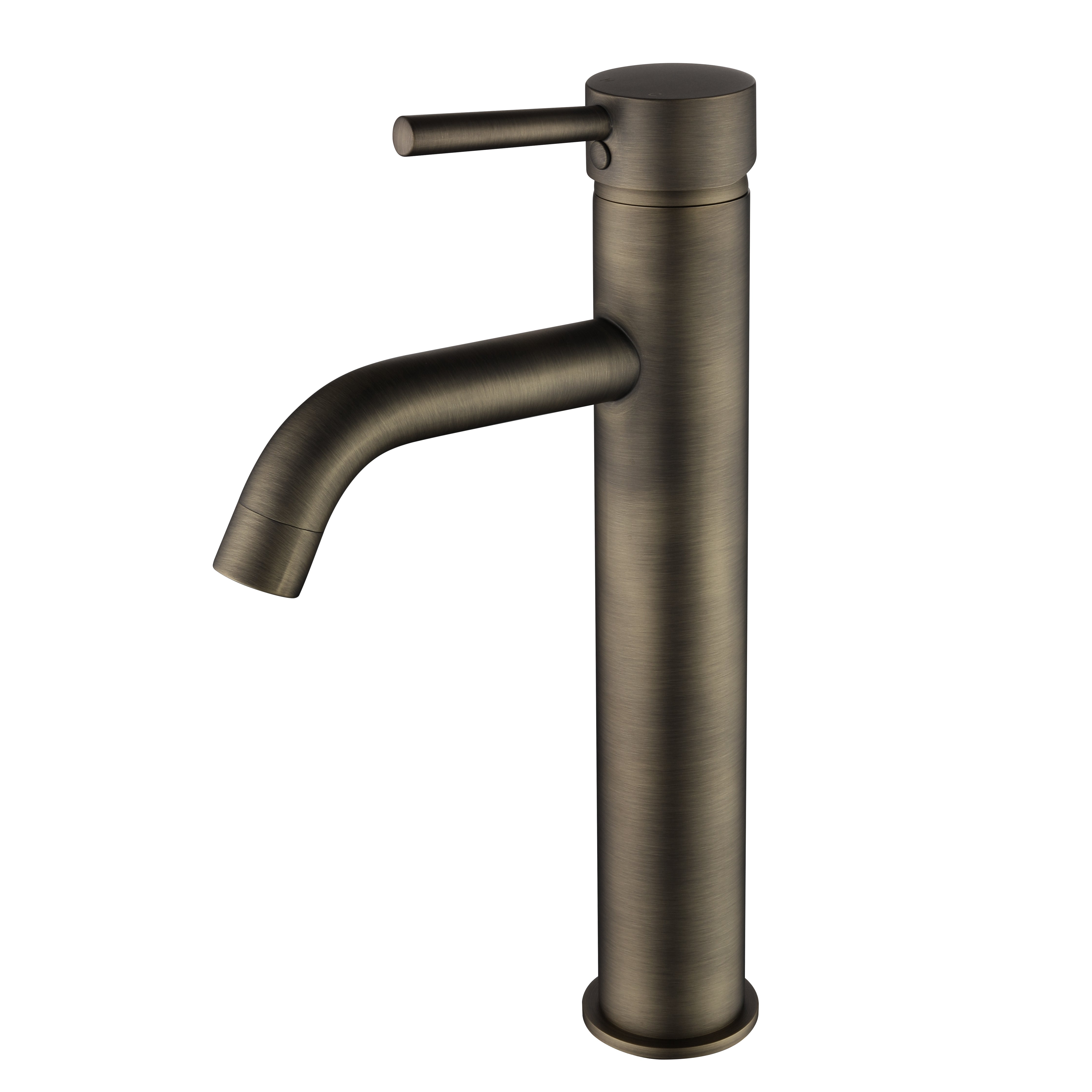 antique brass tall basin mixer tap on a white background