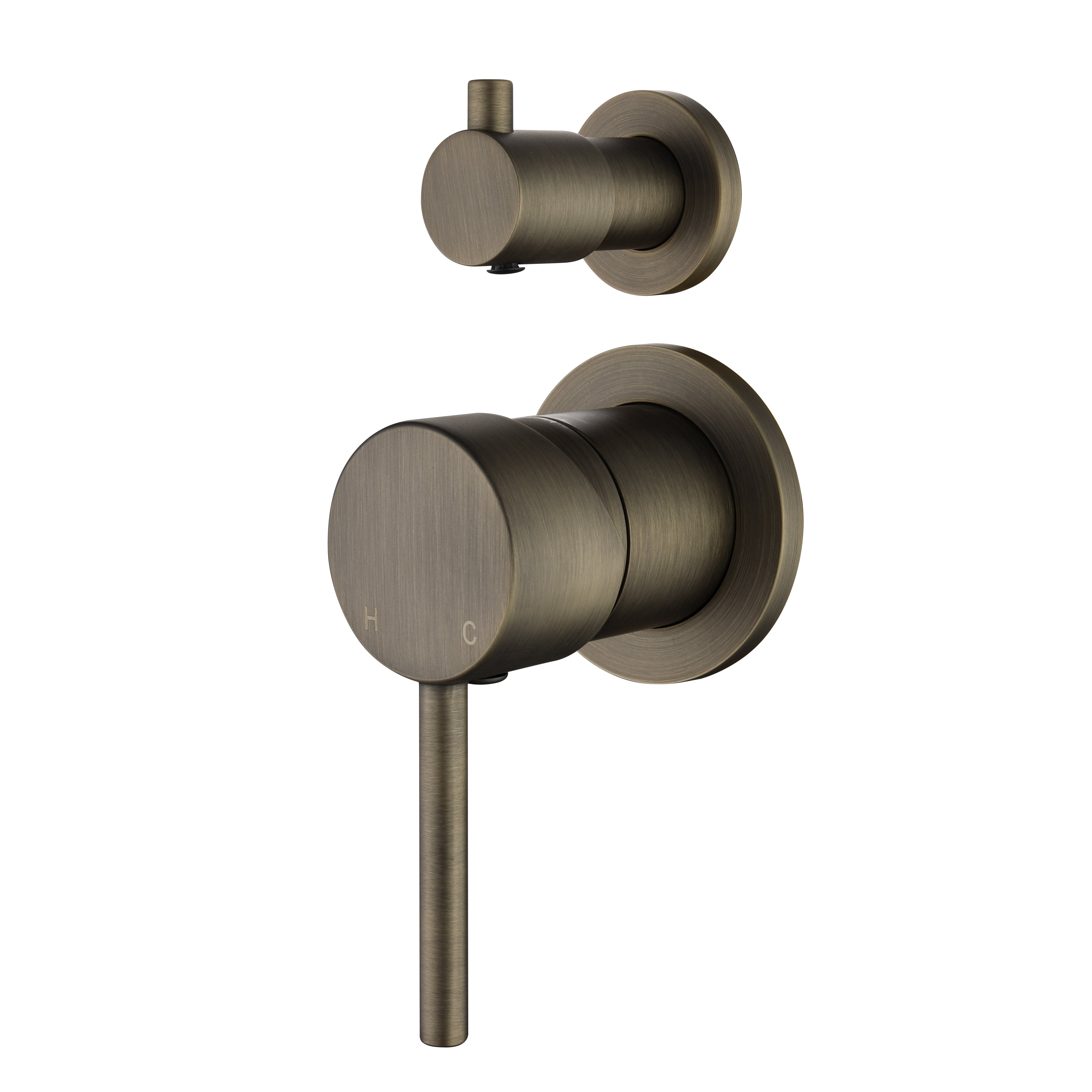 Antique Brass Wall Mixer with Diverter on a white background