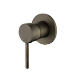 antique brass wall mounted mixer tap on a white background