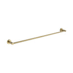 A brushed gold single towel rail with a white background
