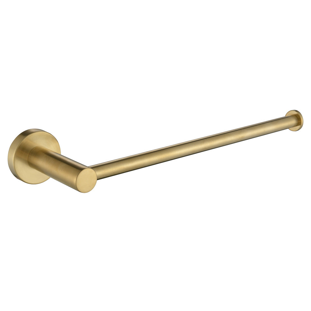 brushed gold hand towel holder rail on a white background