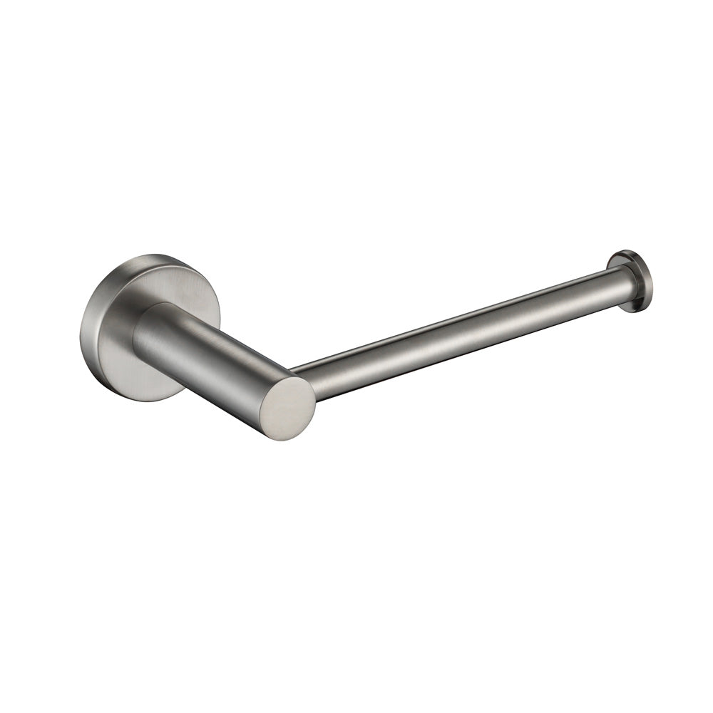 brushed nickel toilet roll holder on a white background
