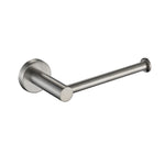 brushed nickel toilet roll holder on a white background