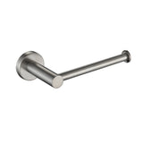 brushed nickel toilet roll holder on a white background