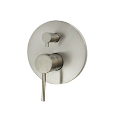 Brushed Nickel Wall mixer with diverter wall mounted on a white background