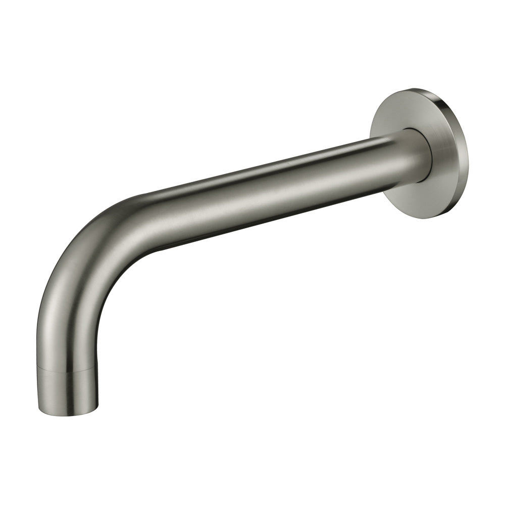 Brushed Nickel Wall Spout on a white background