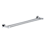 A chrome double towel rail wall mounted set against a white background