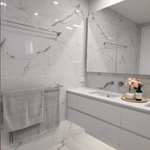 a chrome double towel rail on a marble wall background