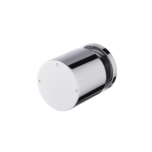Chrome progressive wall mixer with  'C' and 'H' markings on a white background.