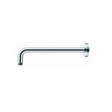 Chrome round wall mounted shower arm on a white background