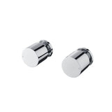 Two chrome round wall taps on a white background