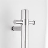 chrome single upright bar heated towel rail on a white background lifestle