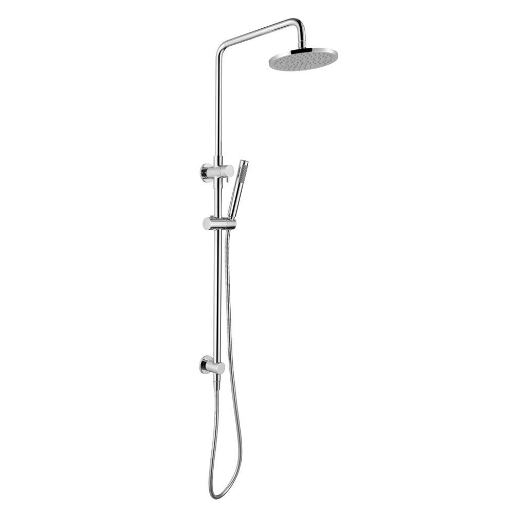 chrome dual function shower with handheld wand and diverter on white background