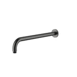 Gun metal round wall mounted shower arm on a white background
