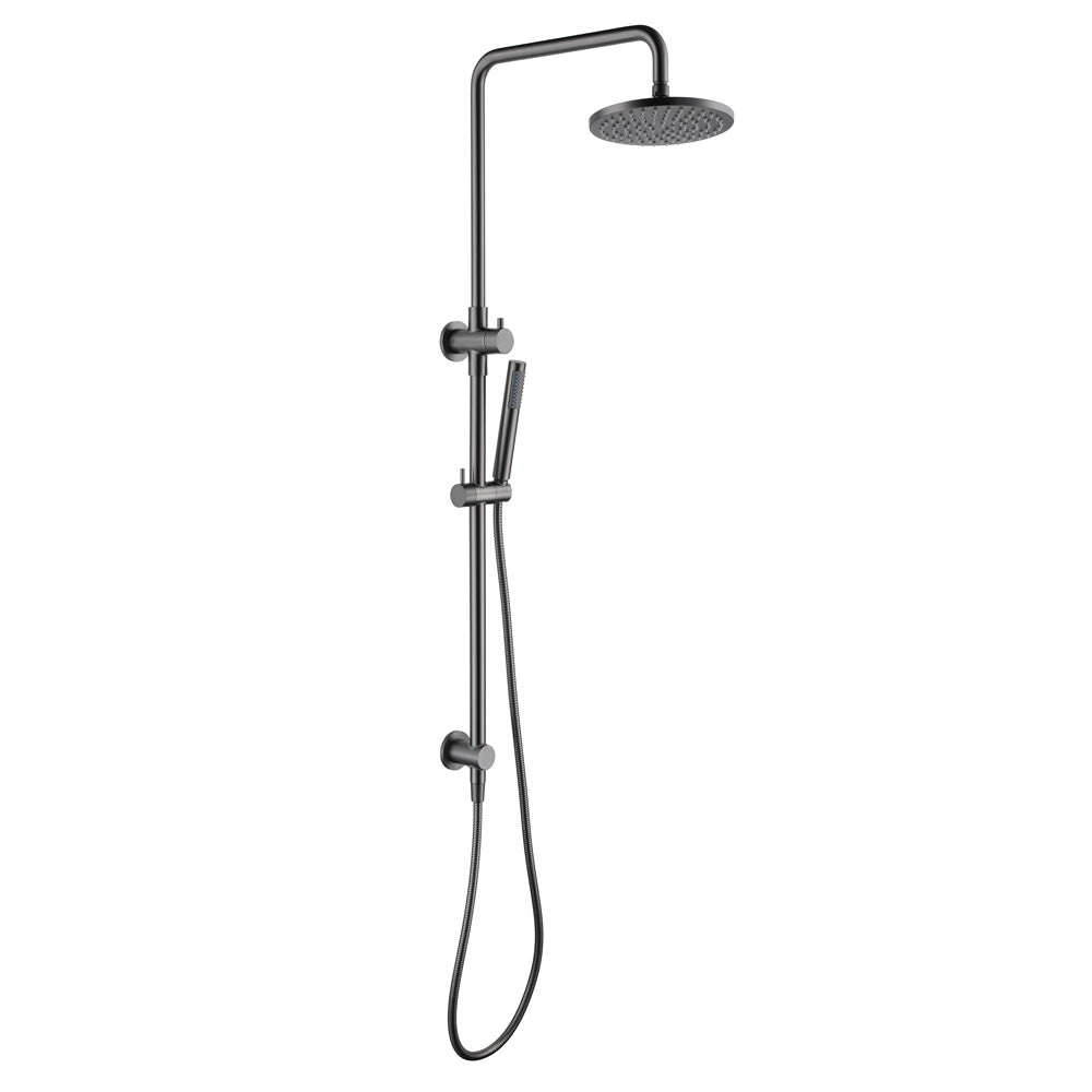 200mm gunmetal twin round combination shower rail with handheld wand and diverter on a white background