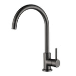 a gunmetal kitchen laundry mixer tap with a gooseneck on a white background