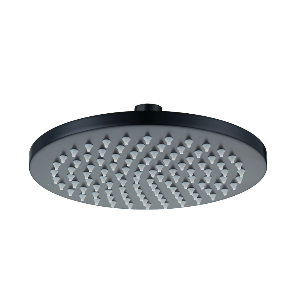 matt black shower head on a white background