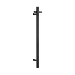 matt black single upright bar heated towel rail on a white background