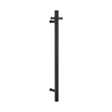 matt black single upright bar heated towel rail on a white background