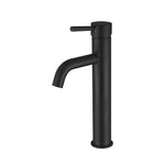matt black tall basin mixer tap on a white background