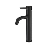matt black tall basin mixer tap on a white background