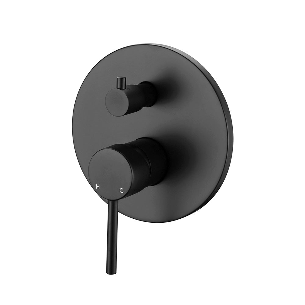 Matt Black Wall Mixer with Diverter wall mounted on a White Background