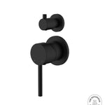 Matt black wall mixer with diverter on a white background