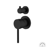 Matt black wall mixer with diverter on a white background